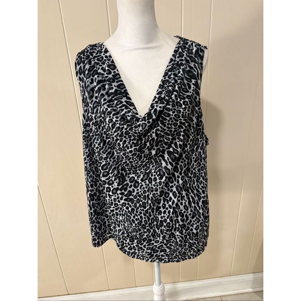 Womens 212 Collection Cowl Neck Top, size 2X, Leopard Print, Black and White